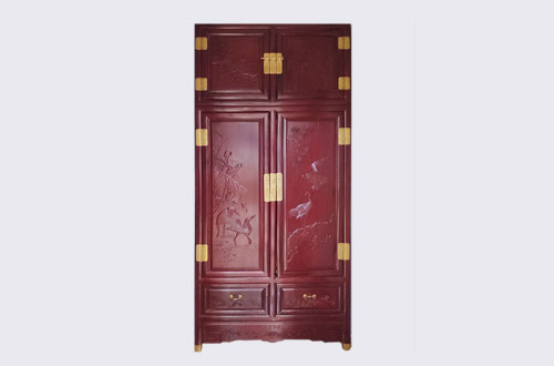 凤泉高端中式家居装修深红色纯实木衣柜